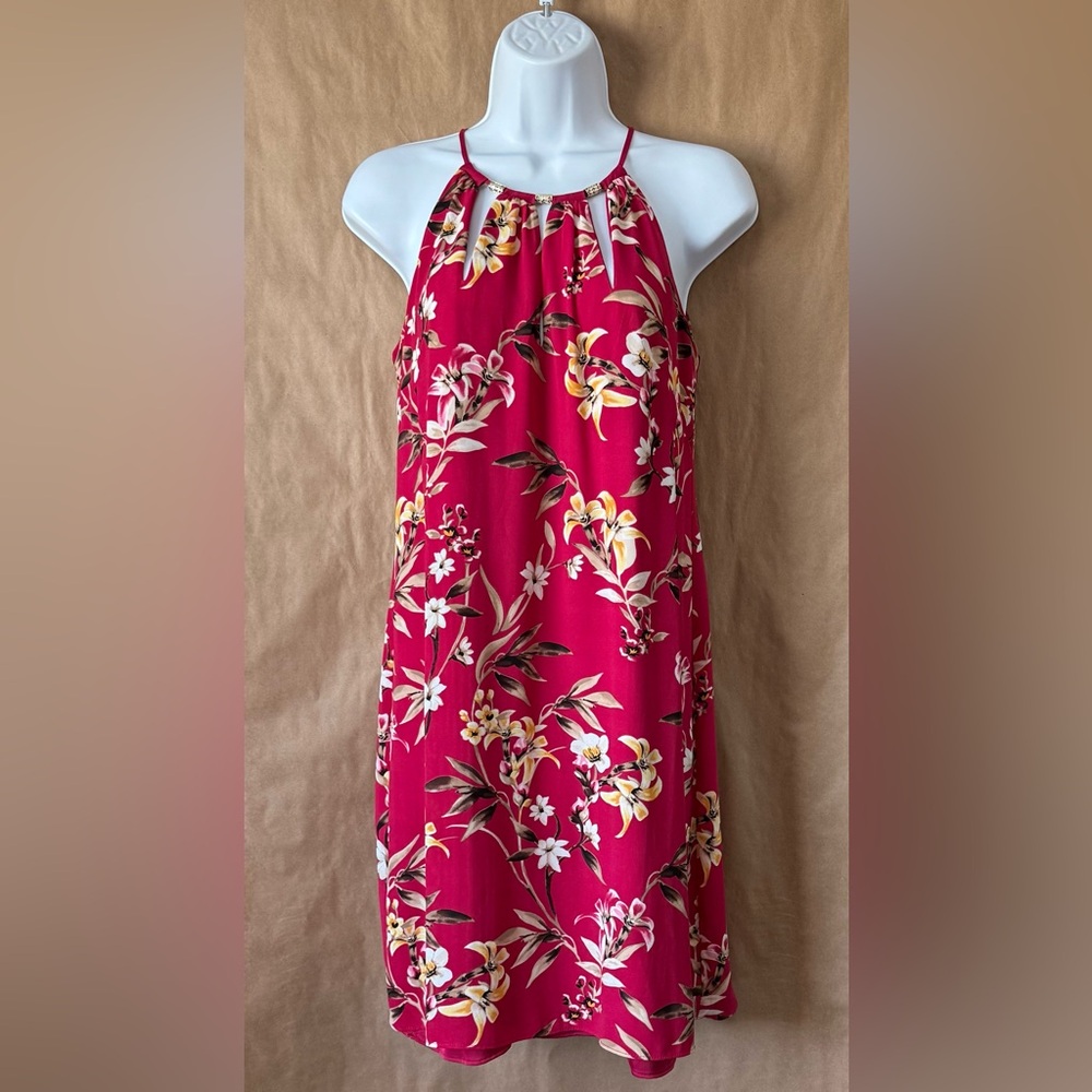 White House black market XS Floral Halter Neck Dress in magenta and Yellow print